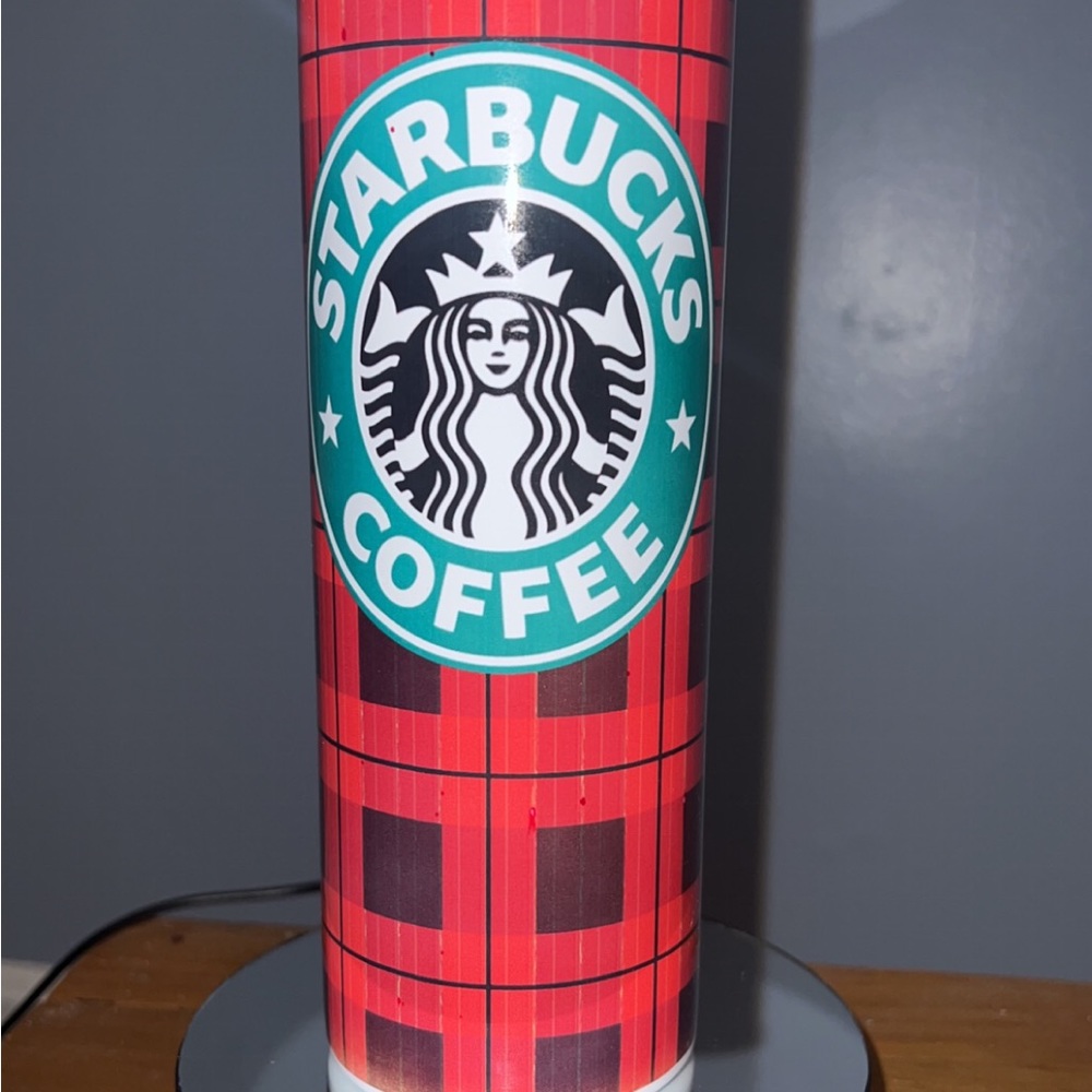 20oz red plaid Starbucks themed tumbler